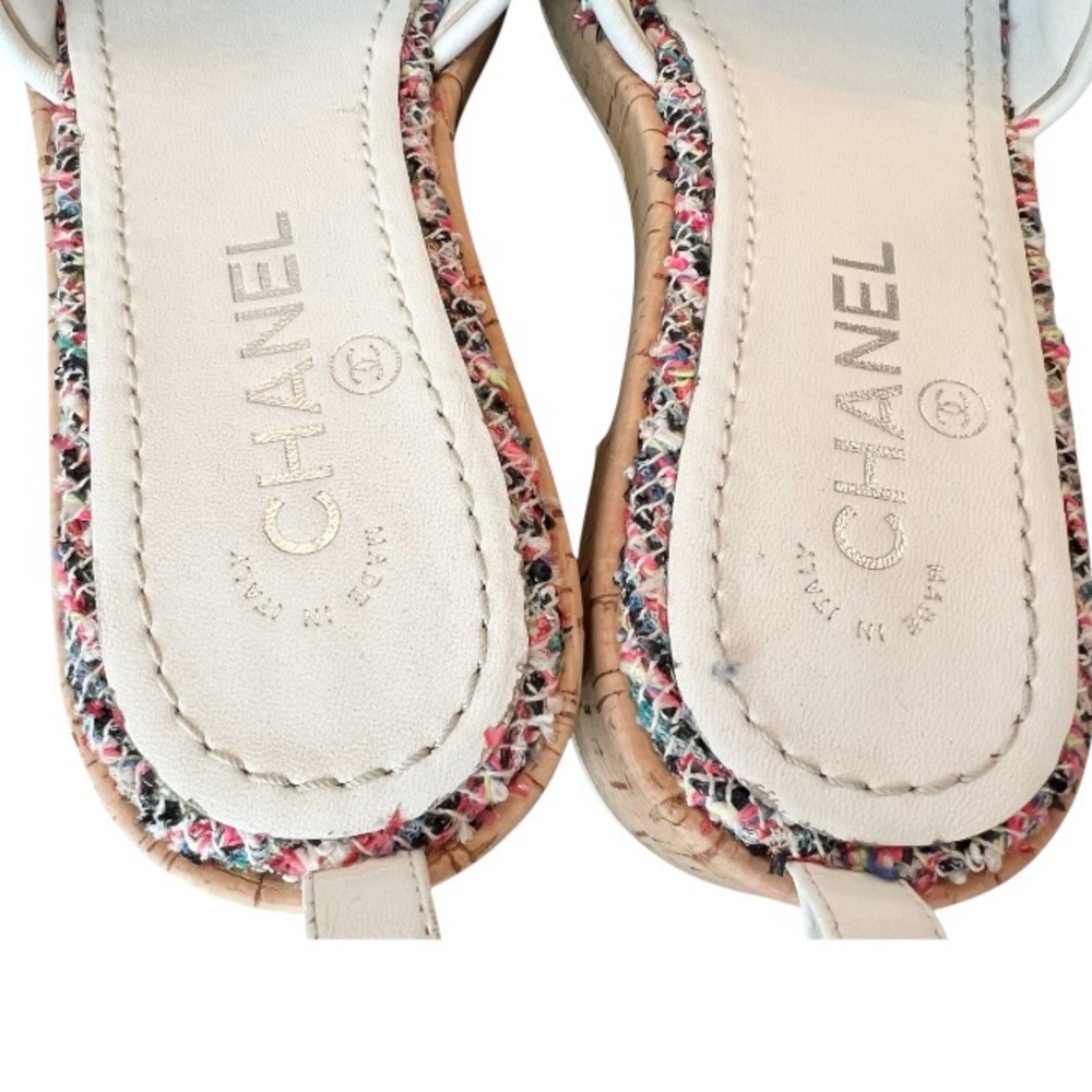 💞"CHA""NEL" Intertwined Leather Chain Tweed Mules Flats Sandals • PINK • 36.5 EU - Picture 9 of 14